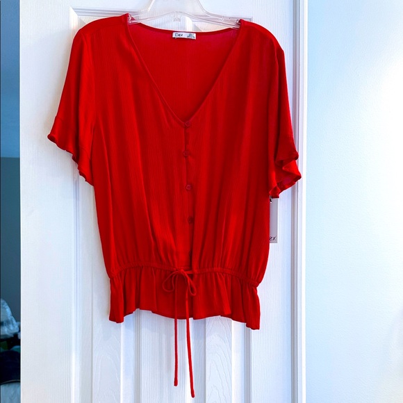 Dex Red V-Neck Blouse with Tie-Cinch Waist NWT - Picture 1 of 7